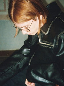 Zipper-Rubbed Leather Jacket